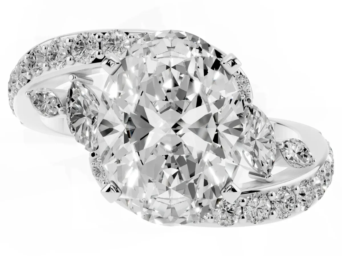 Oval Cut Solitaire with Pavé Twist Band and Four-Prong Setting Silver