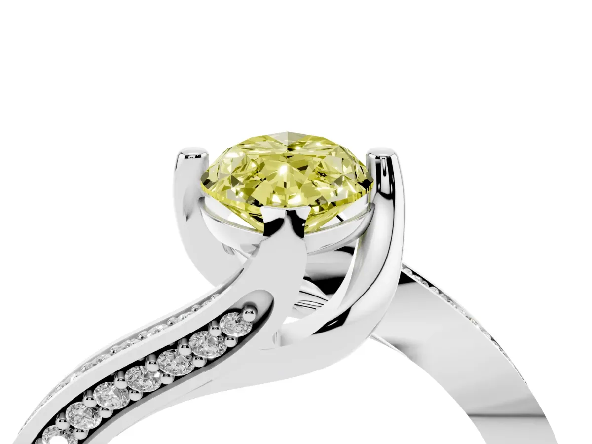 Fancy Yellow Marquise Cut Solitaire Diamond Twist Band with Pavé Setting and Four-Prong Setting Platinum