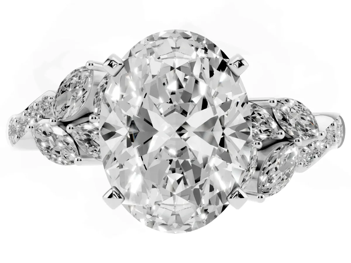 Oval Cut Solitaire Marquise Twist Band with Six-Prong Setting Silver