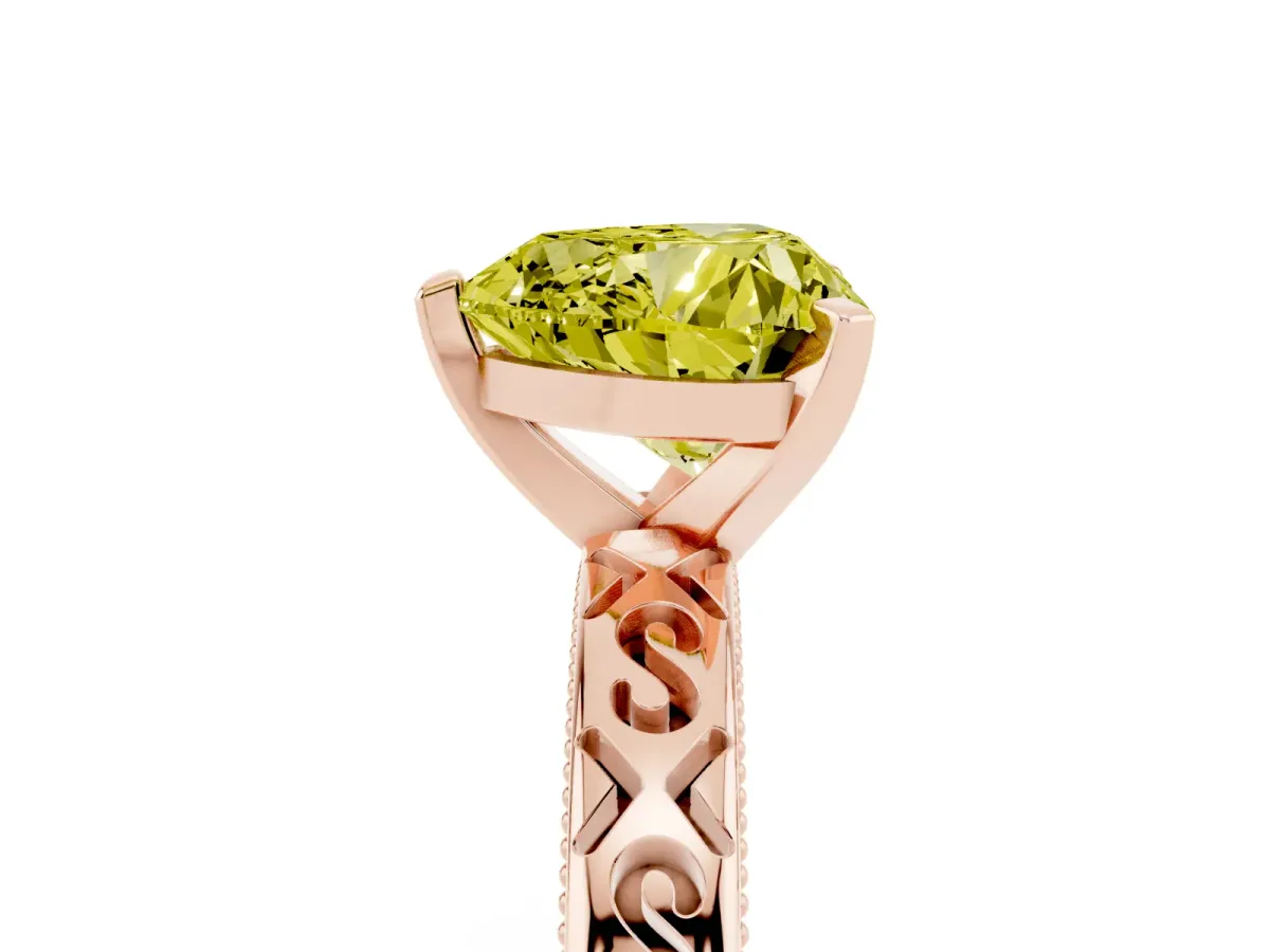 Fancy Yellow Heart Cut Solitaire Engagement Ring with Scrollwork Band and Four-Prong Setting Rose gold