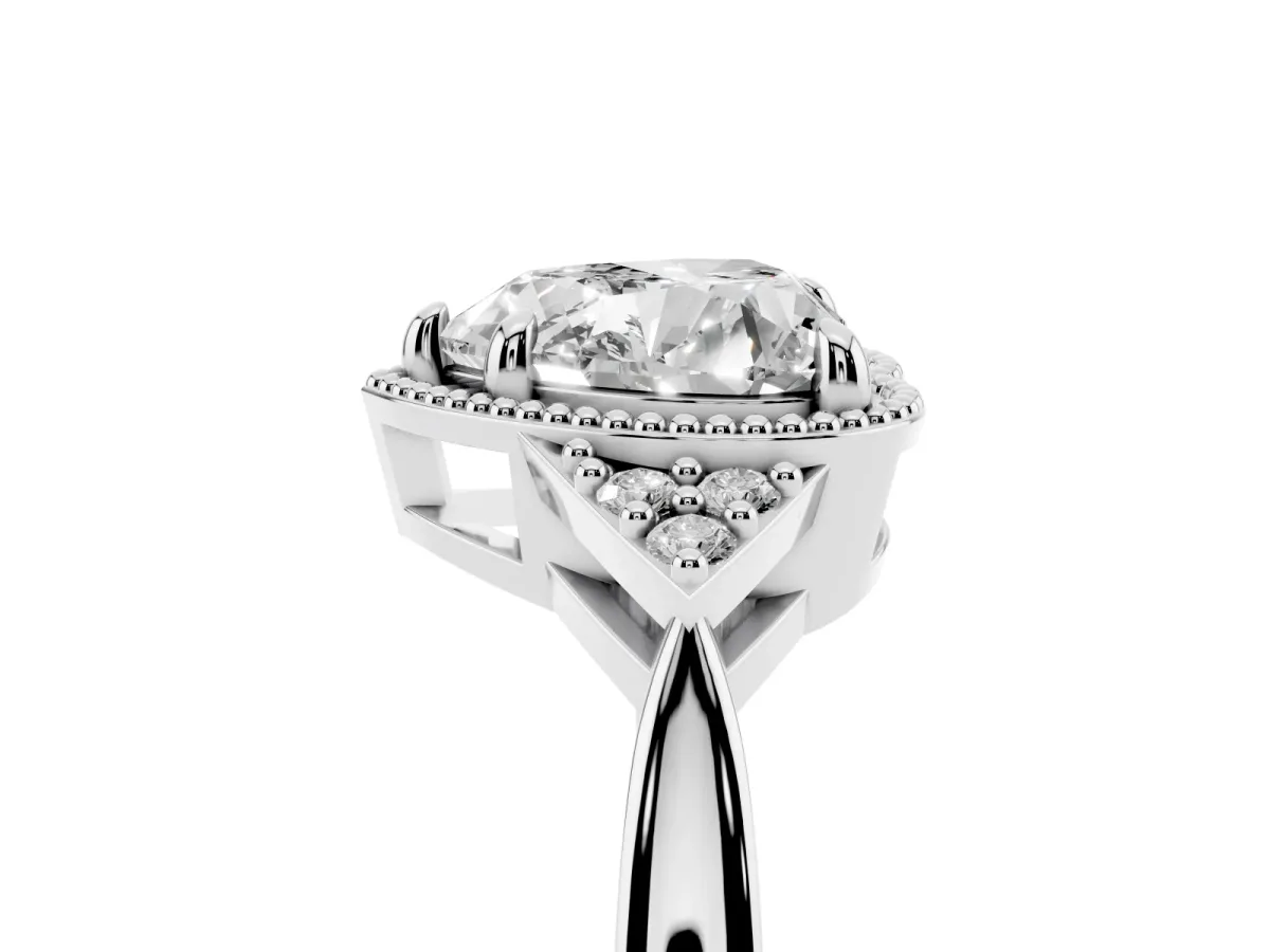 Heart Cut Diamond Halo Ring with Tapered Band and Four-Prong Setting White gold