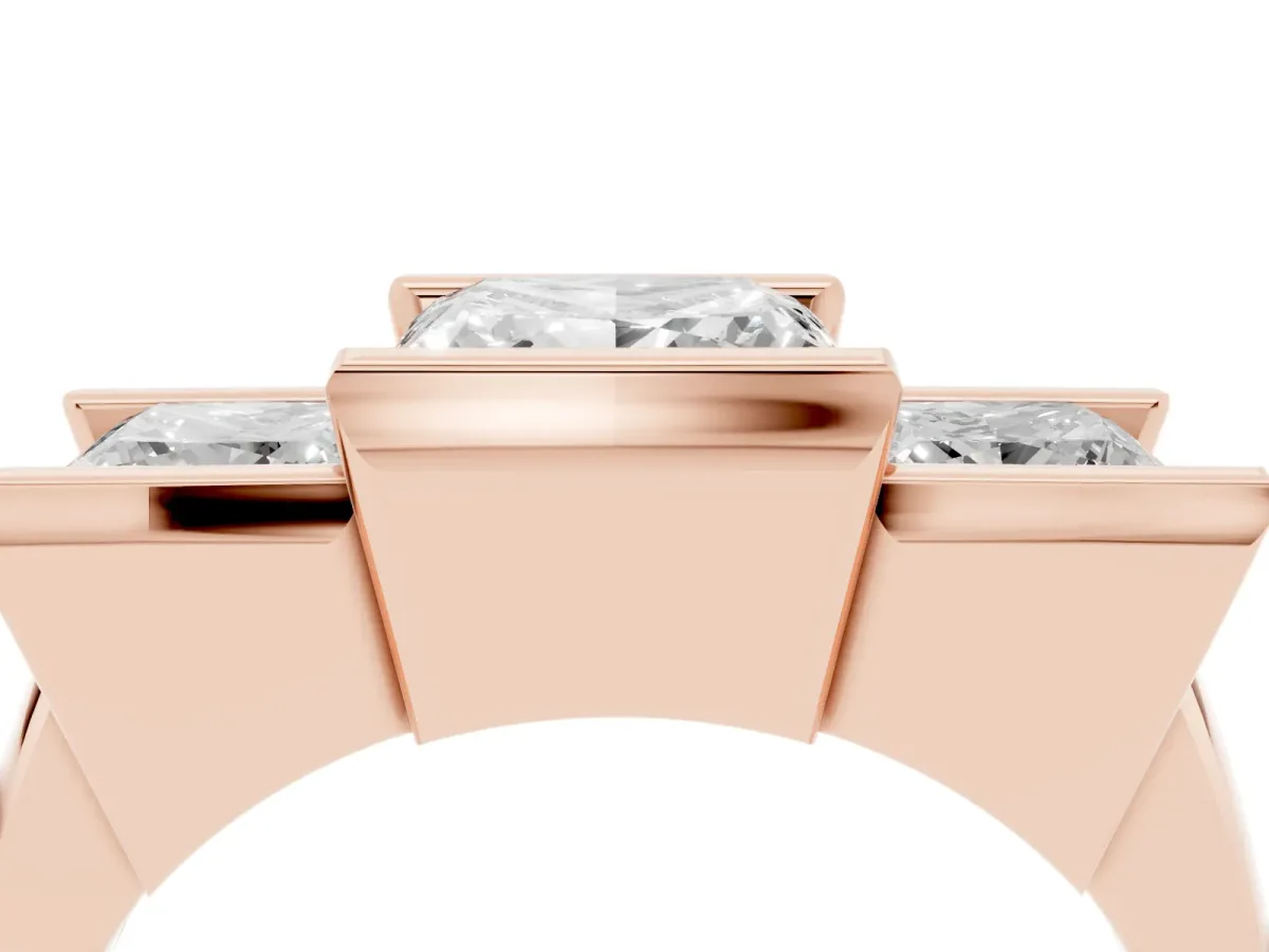 Three Stone Princess Cut Cut Channel Set Diamond Ring Rose gold