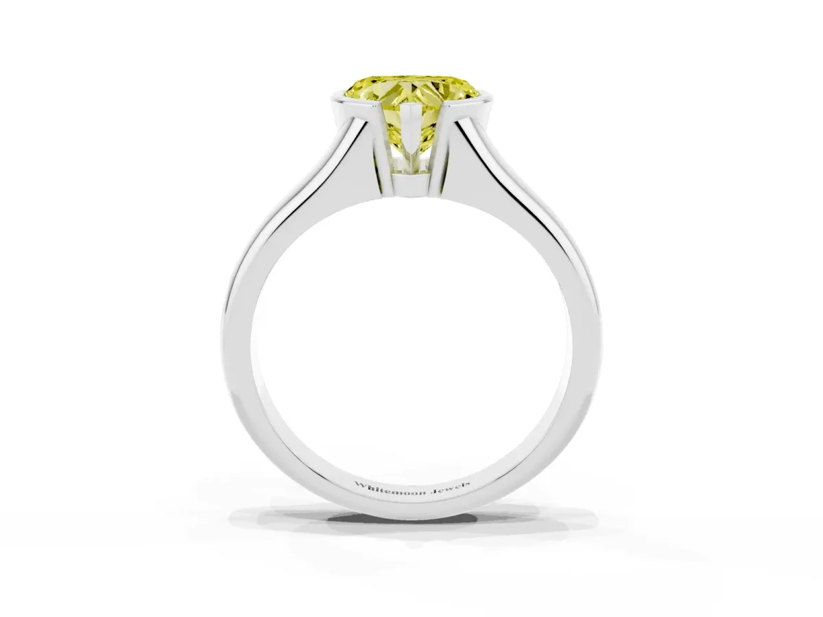 Fancy Yellow Heart Cut Solitaire Tension Set Diamond Ring with Split Shank Band Platinum