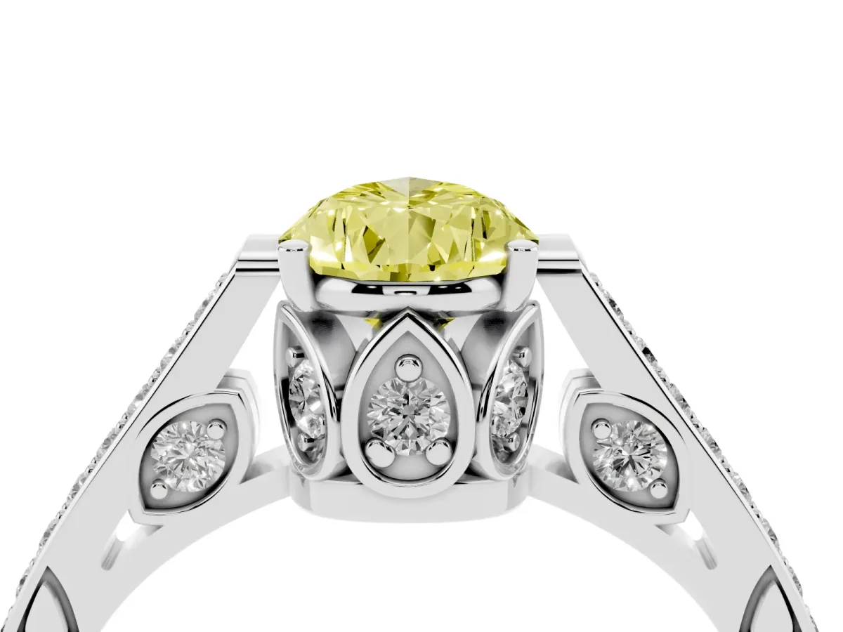 Fancy Yellow Pear Cut Cut Cathedral Pave Diamond Engagement Ring with Six-Prong Setting Silver
