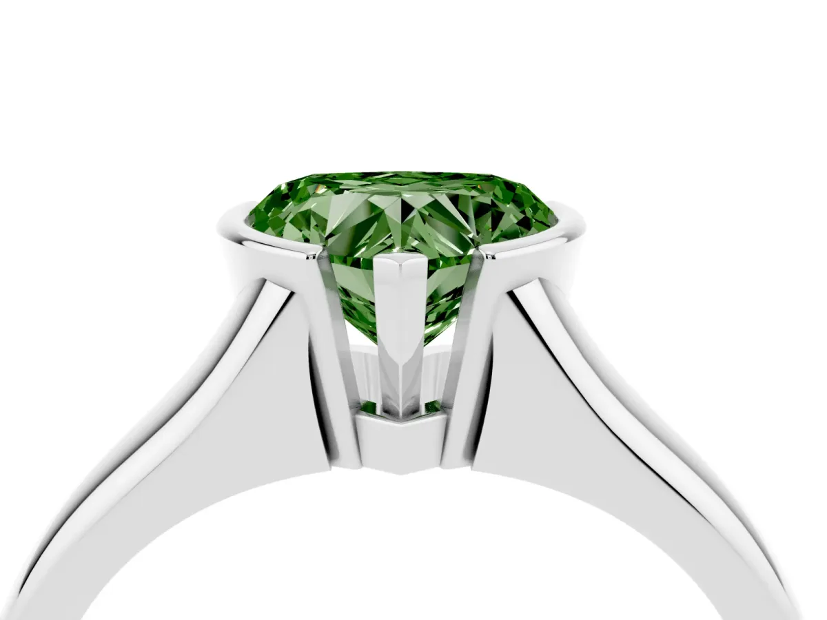 Fancy Green Heart Cut Solitaire Tension Set Diamond Ring with Split Shank Band Silver