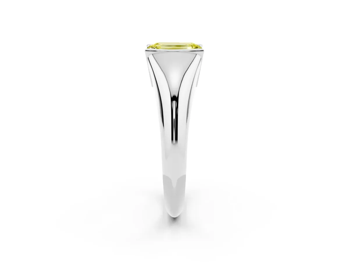 Fancy Yellow Emerald Cut Solitaire Tension Set Diamond Ring Silver