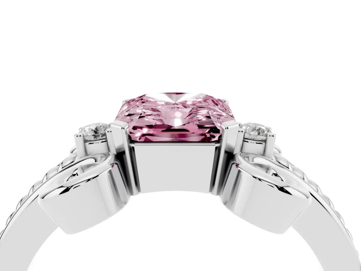 Fancy Pink Radiant Cut Solitaire Twisted Band Scroll Prong Ring Silver