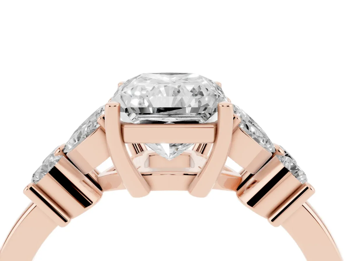 Radiant Cut Diamond Floral Cluster Ring with Solitaire Band and Prong Setting Rose gold