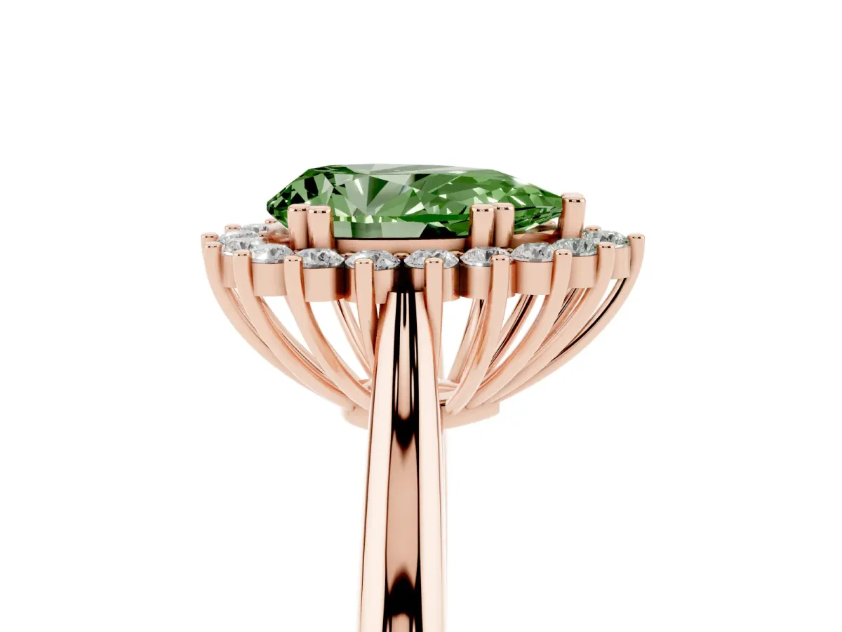 Fancy Green Pear Cut Cut Diamond Halo Ring with Solitaire Band and Prong Setting Rose gold