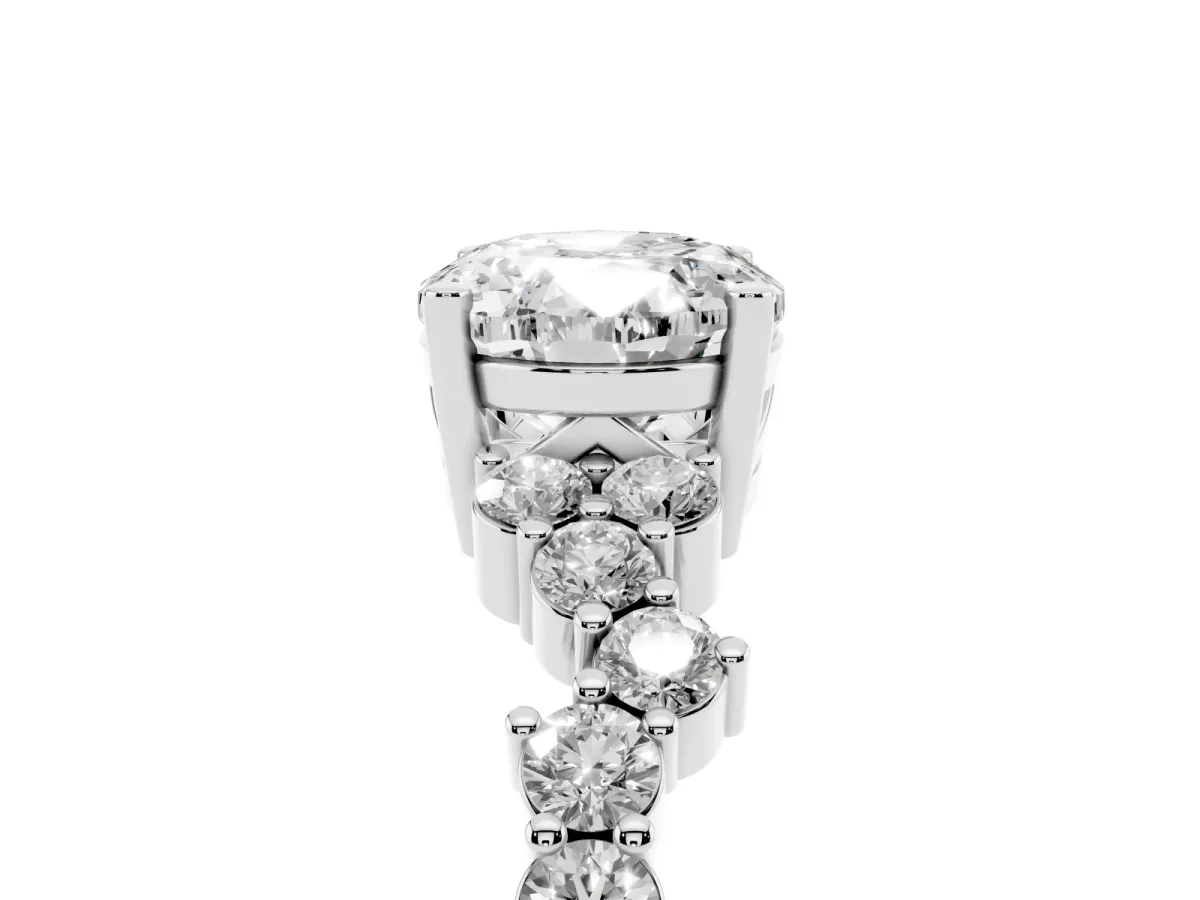 Oval Cut Diamond Scattered Round Accent Ring with Prong Setting Platinum