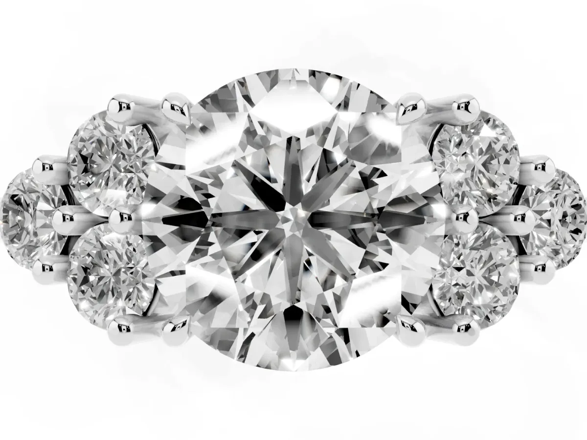 Round Cut Brilliant Diamond Cluster Accent Solitaire Ring with Prong Setting Platinum