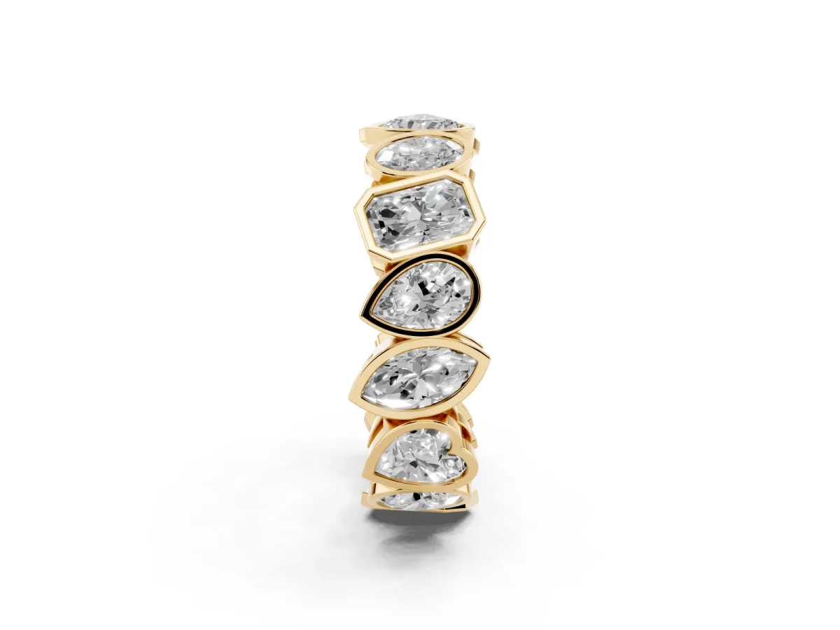 Mixed Shape Diamond Bezel Set Eternity Wedding Band Yellow gold
