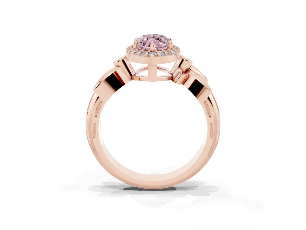 Fancy Pink Marquise Cut Halo Diamond Floral Band with Four-Prong Setting Rose gold