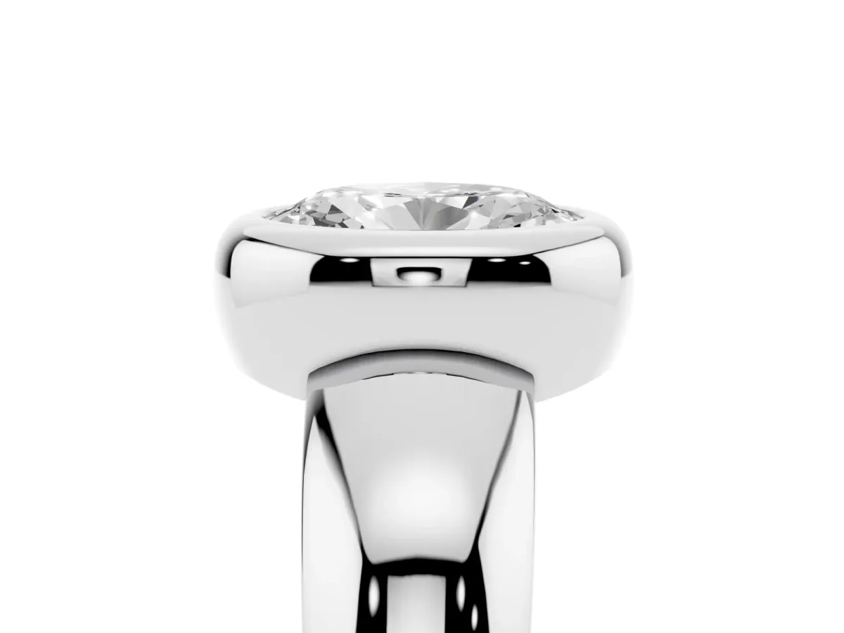 Bezel Set Oval Cut Solitaire Ring with Wide Band Silver