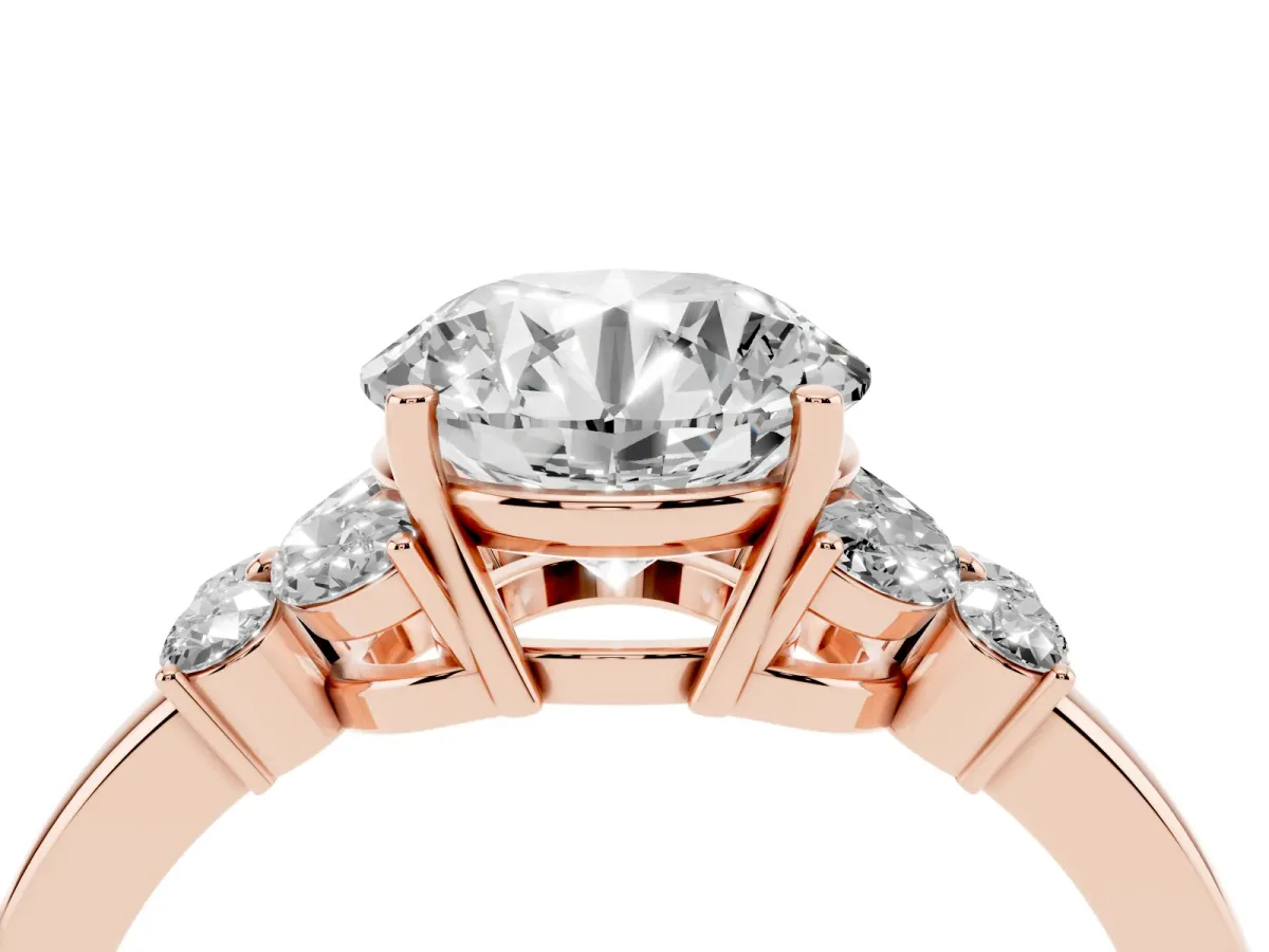 Round Cut Cut Solitaire Floral Diamond Ring with Four-Prong Setting Rose gold