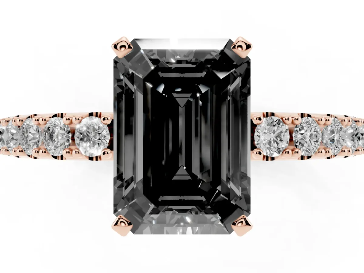 Fancy Black Emerald Cut Diamond Solitaire Pavé Band with Four-Prong Setting Rose gold