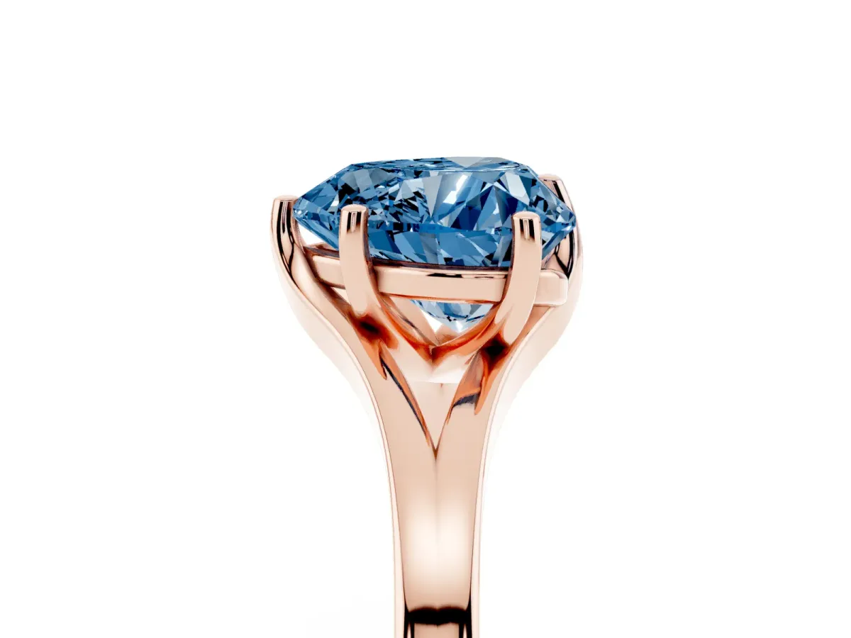 Fancy Blue Heart Cut Solitaire Diamond Ring with Six-Prong Setting and Tapered Band Rose gold
