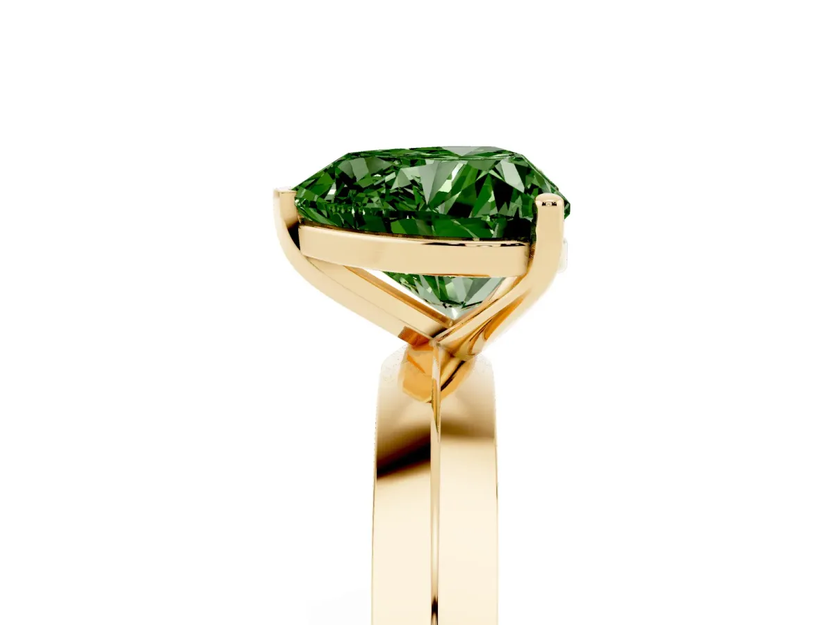 Fancy Green Heart Cut Cut Solitaire Engagement Ring with Flat Band and Four-Prong Setting Yellow gold