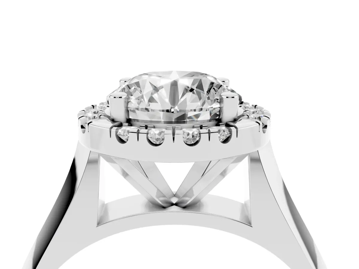 Round Cut Cut Halo Solitaire Engagement Ring with Square Band and Four-Prong Setting Silver