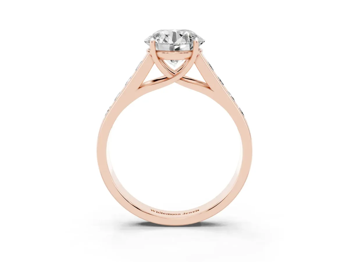 Round Cut Brilliant Channel-Set Solitaire Ring with Four-Prong Setting Rose gold