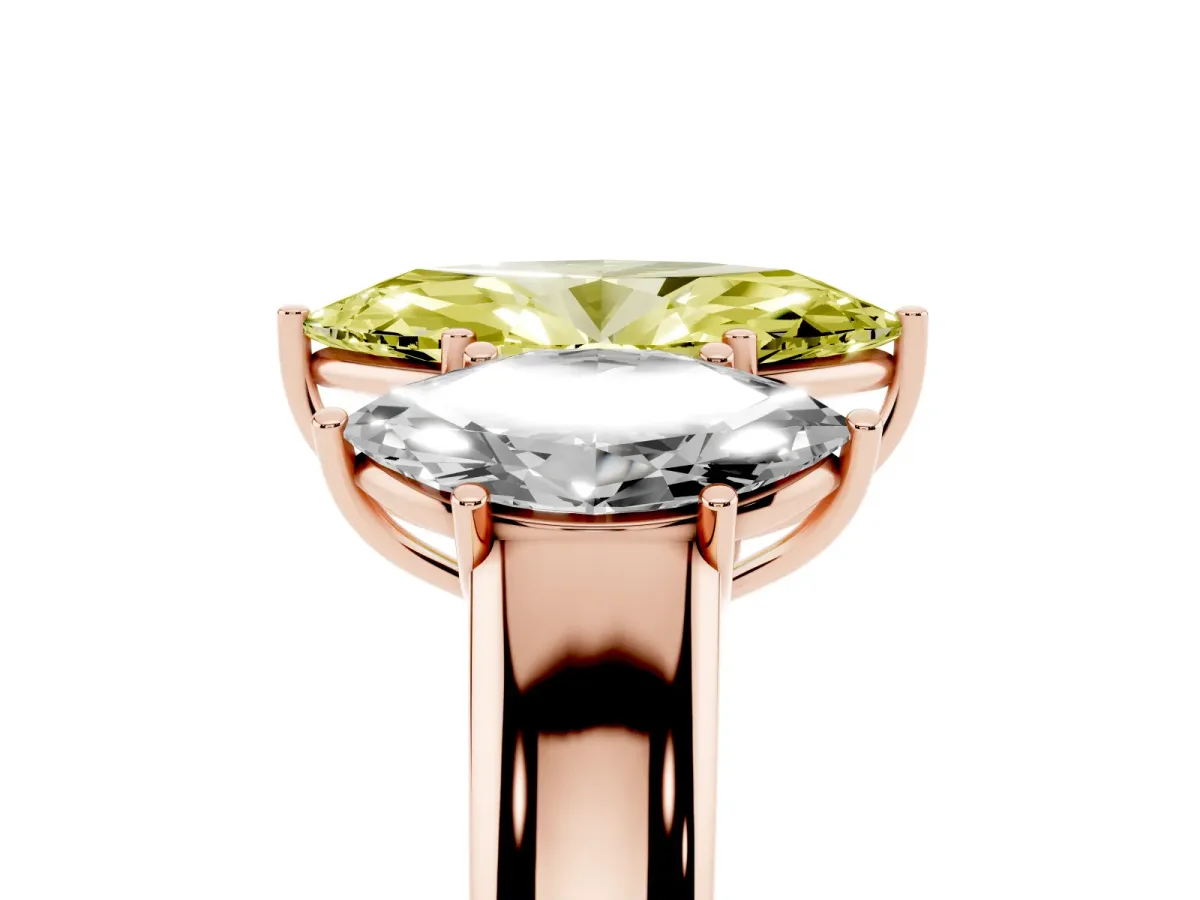 Fancy Yellow Three-Stone Marquise Cut Cut Diamond Ring with Prong Setting and Classic Band Rose gold