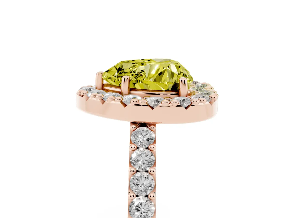 Fancy Yellow Heart Cut Halo Diamond Pavé Solitaire Ring Rose gold