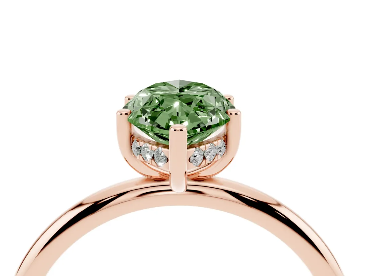 Fancy Green Marquise Cut Cut Solitaire Engagement Ring with Four-Prong Setting and Classic Band Rose gold