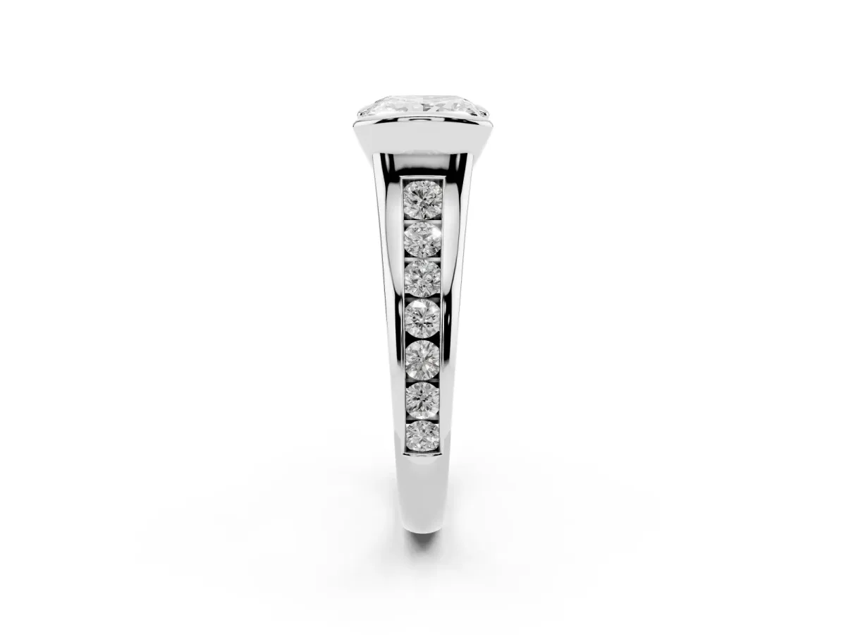 Princess Cut Solitaire Bezel-Set Diamond Ring with Channel-Set Band Platinum