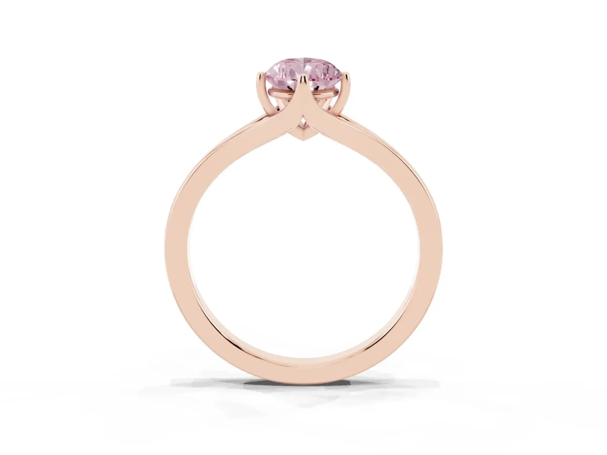 Fancy Pink Pear Cut Solitaire Diamond Ring with Six-Prong Setting and Tapered Band Rose gold