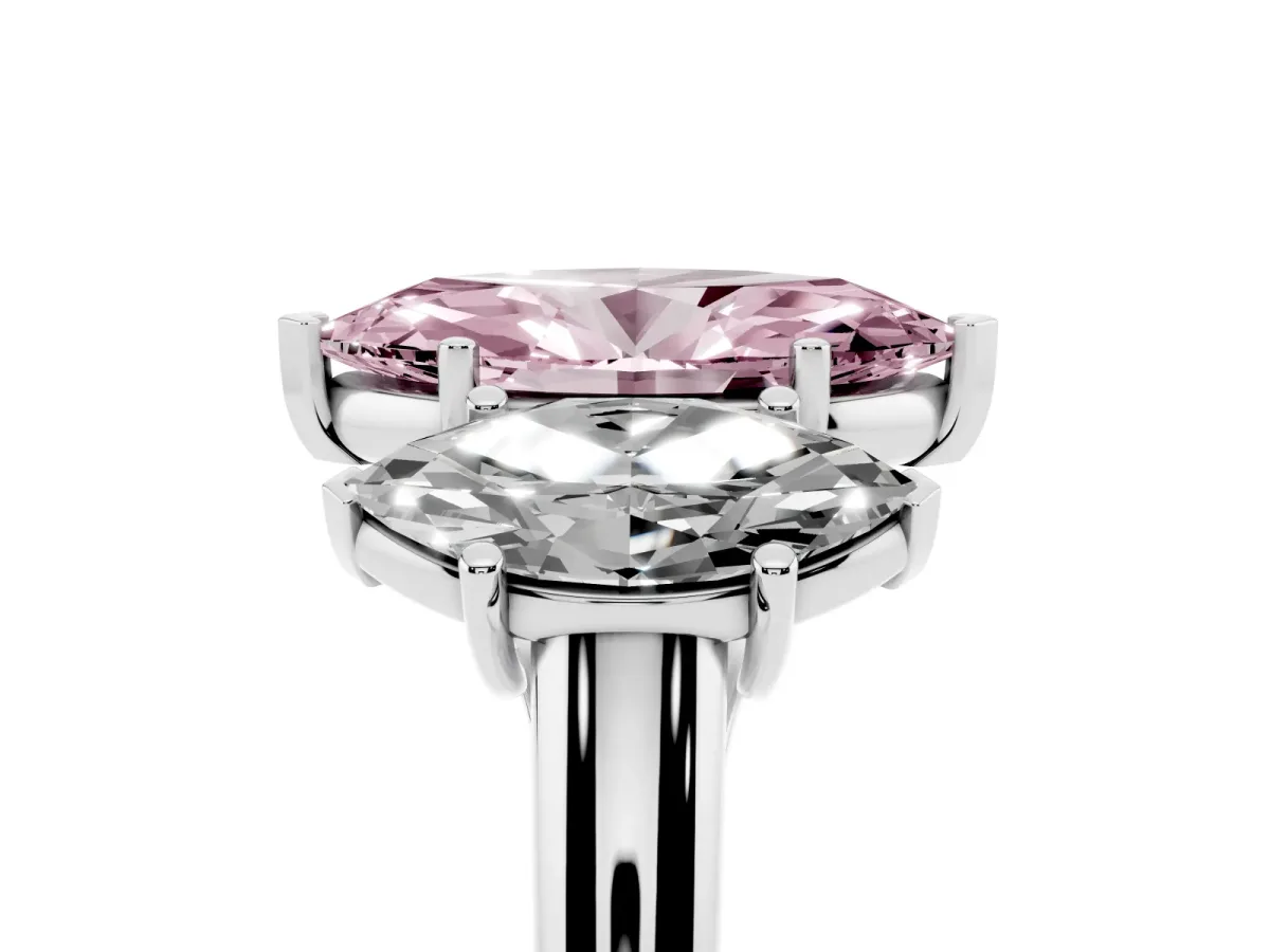 Fancy Pink Three-Stone Marquise Cut Diamond Engagement Ring with Prong Setting Platinum