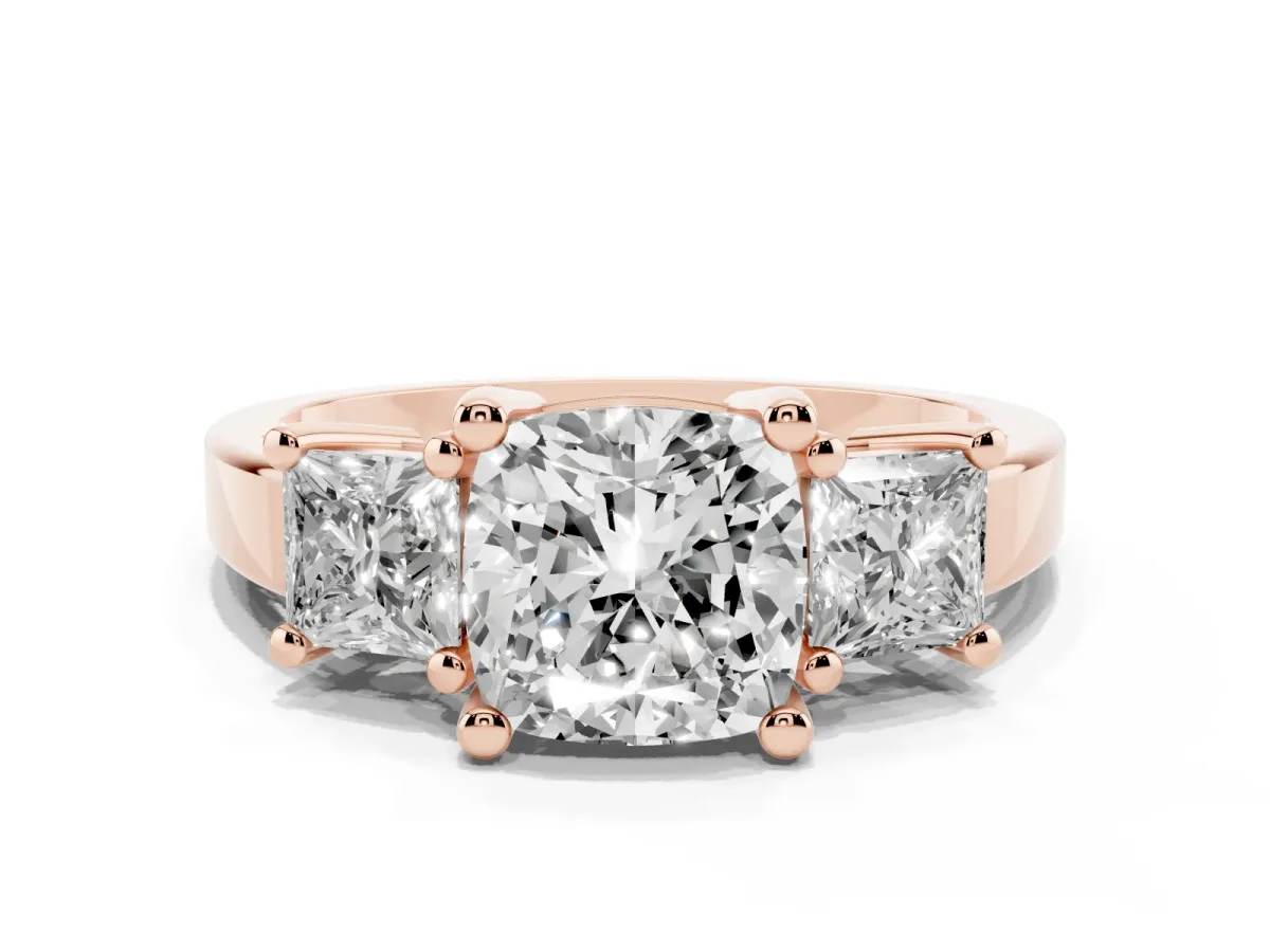 Three-Stone Cushion Cut Cut Solitaire Ring with Prong Setting Rose gold