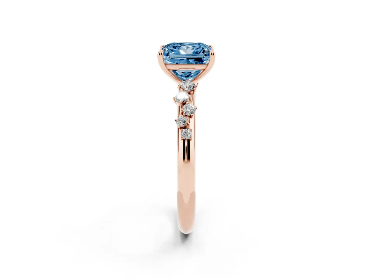 Fancy Blue Princess Cut Diamond Cluster Prong-Set Solitaire Ring Rose gold
