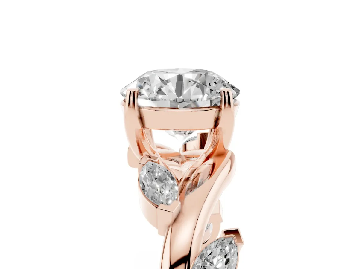 Round Cut Solitaire Twisted Band Marquise Accent Prong Setting Ring Rose gold