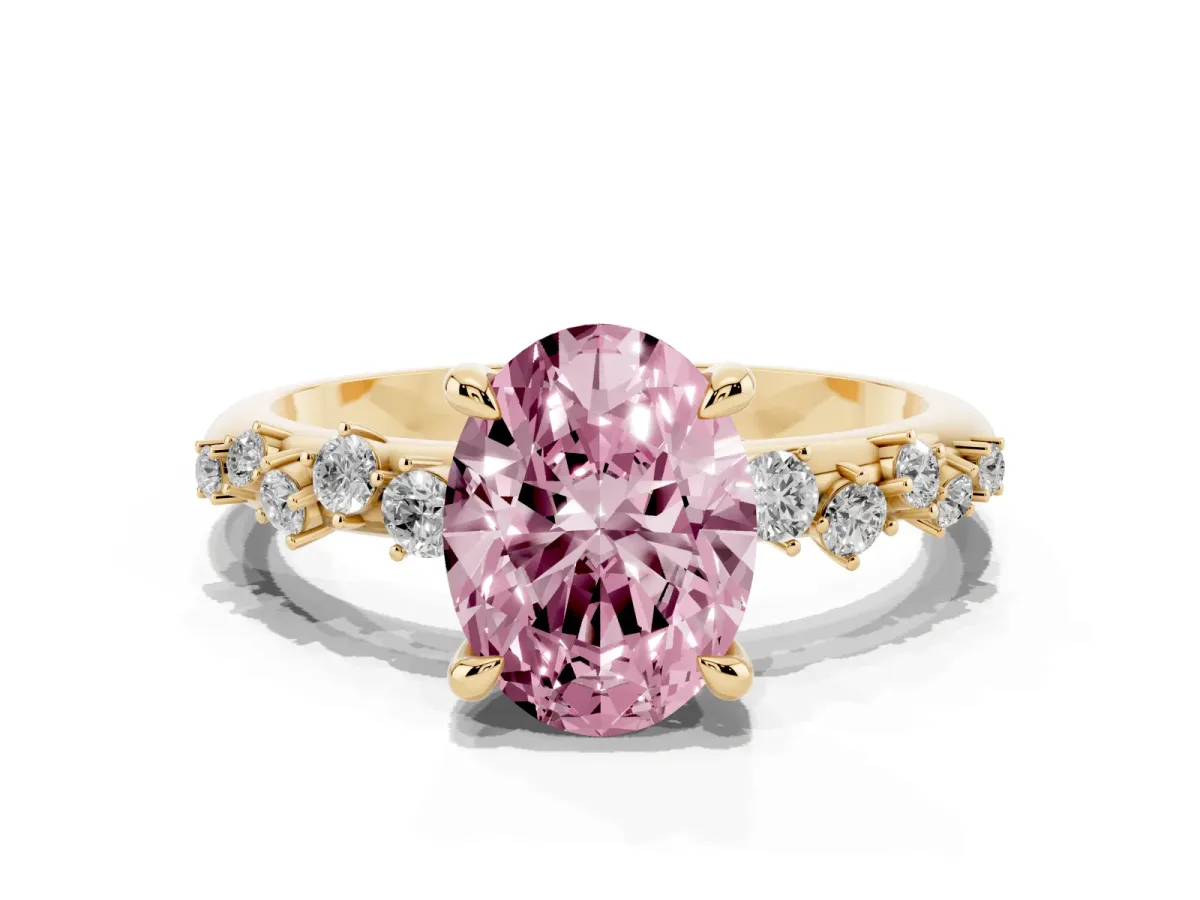 Fancy Pink Oval Cut Cut Diamond Vine Band with Four-Prong Setting Yellow gold
