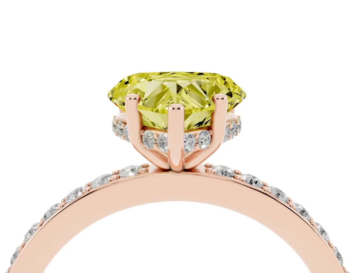 Fancy Yellow Heart Cut Cut Diamond Pavé Band Ring with Four-Prong Setting Rose gold