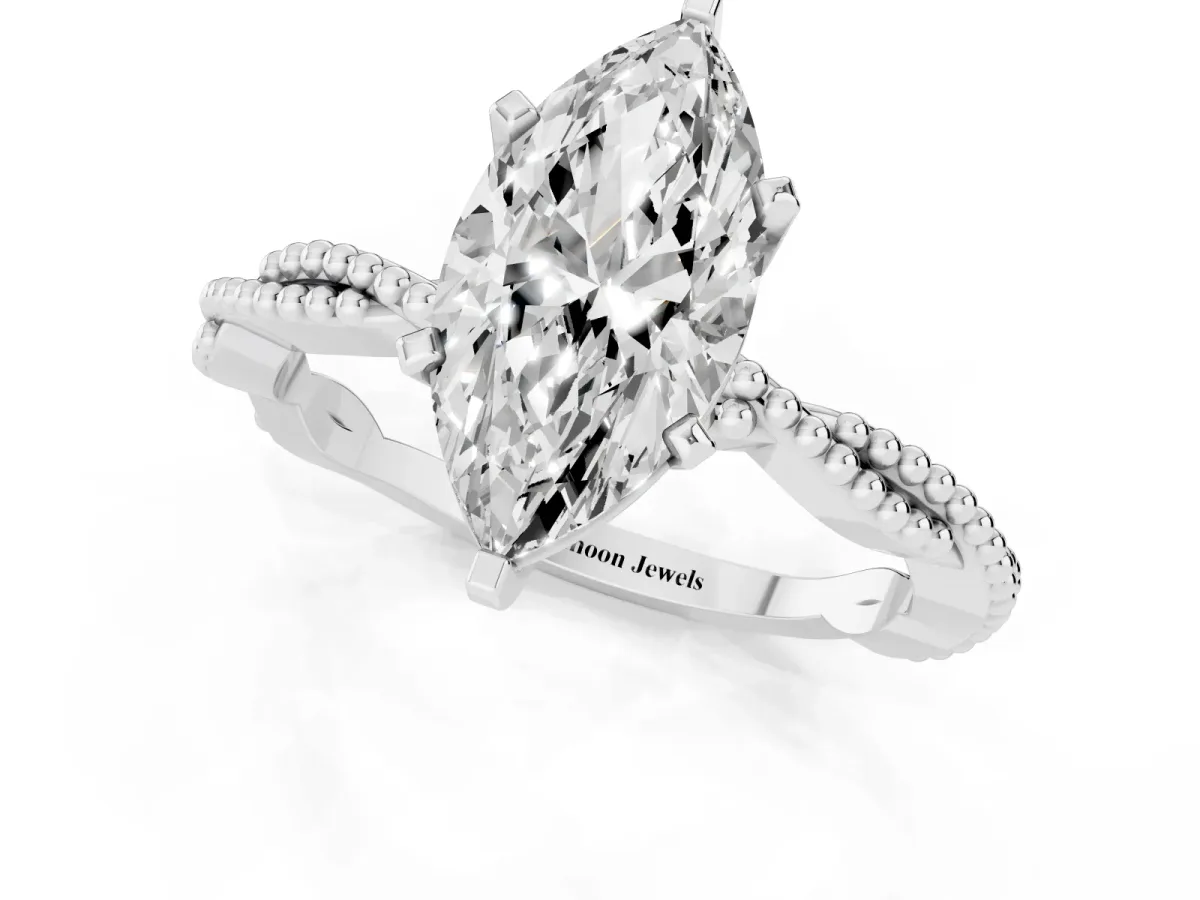 Marquise Cut Solitaire Twisted Band with Bead Prong Setting Silver