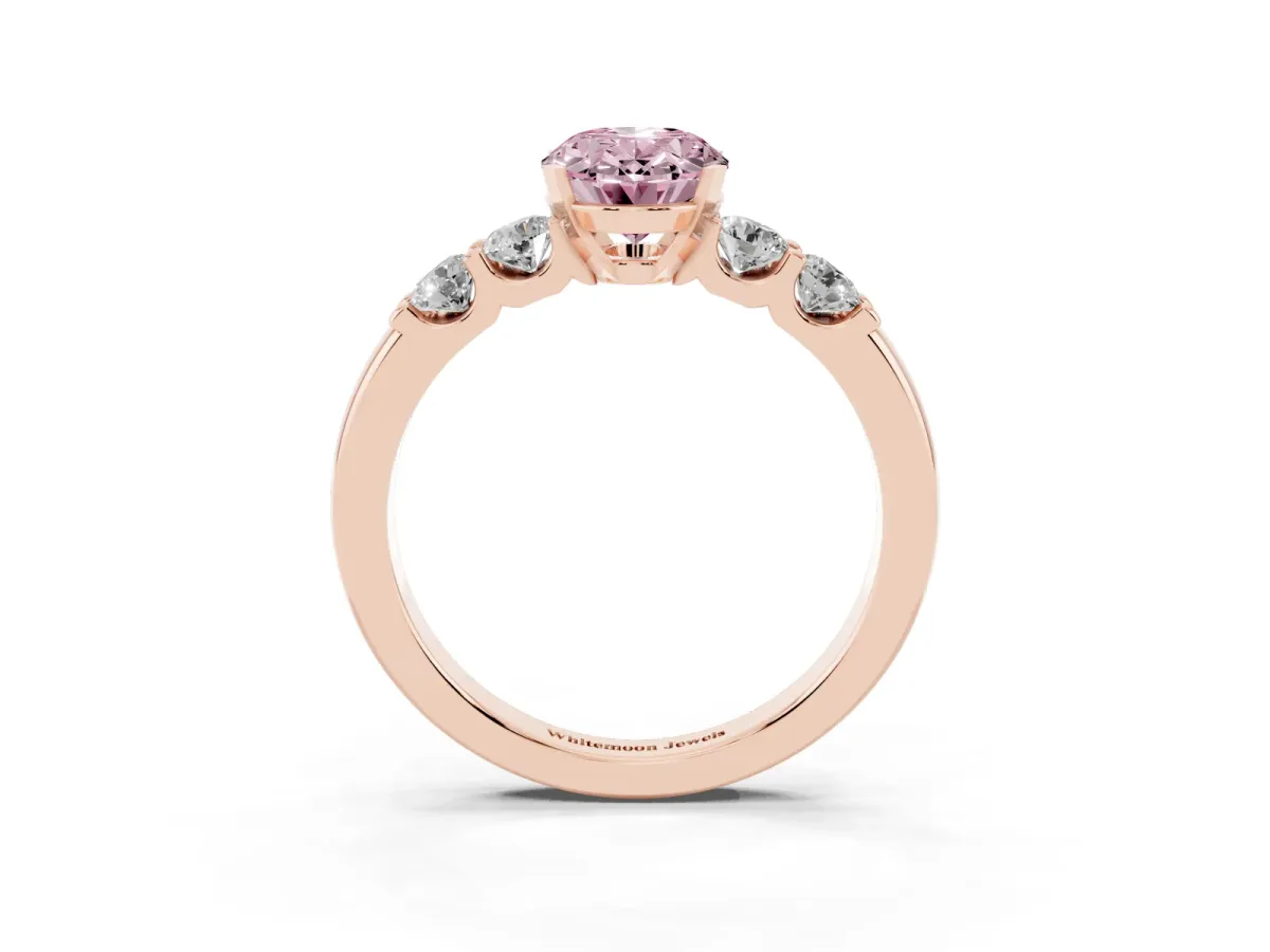 Fancy Pink Oval Cut Brilliant Cut Diamond Five-Stone Prong Set Engagement Ring with Channel Band Rose gold
