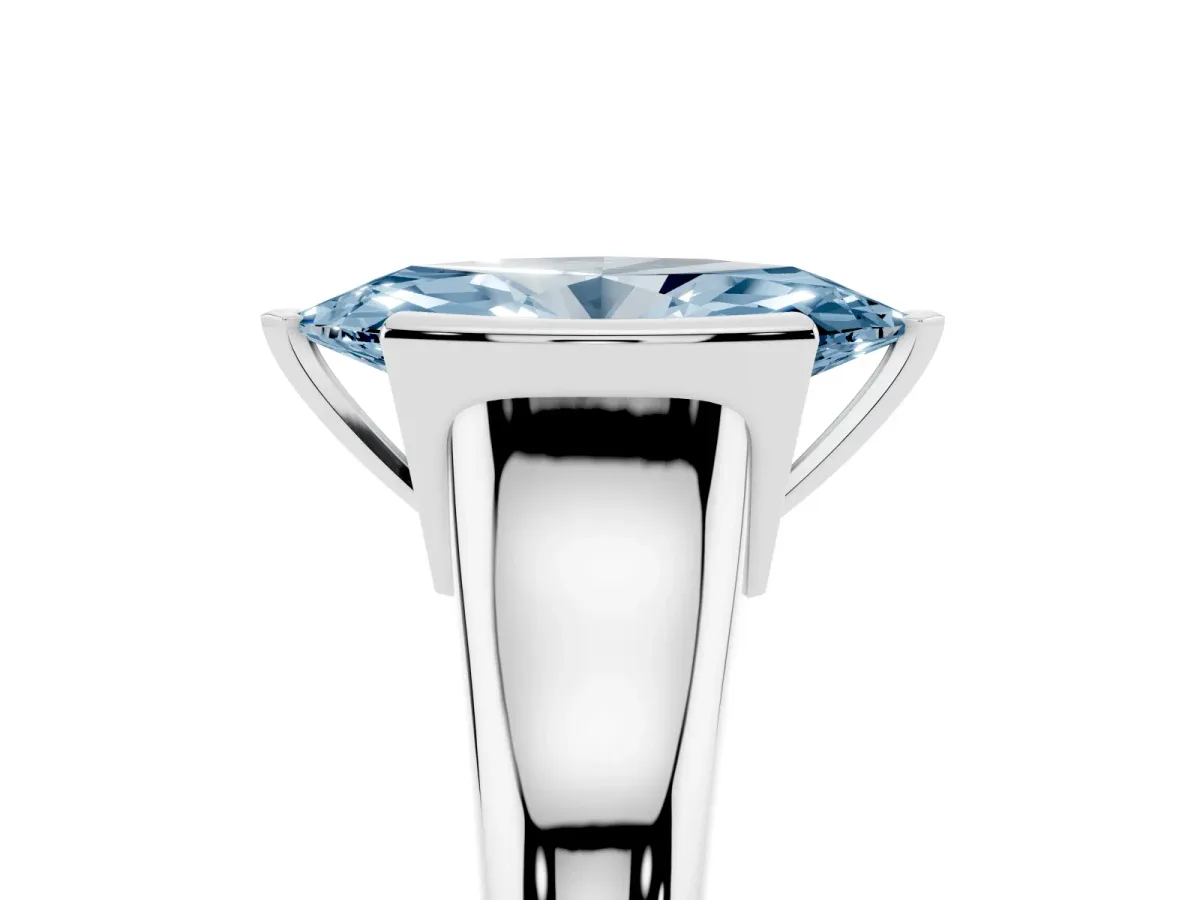 Fancy Blue Marquise Cut Solitaire Tension Set Diamond Ring with Split Shank Band Platinum