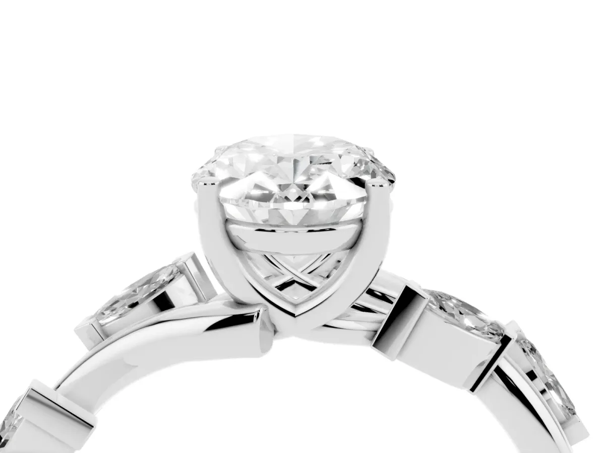 Oval Cut Solitaire Twisted Band Marquise Accent Prong Setting Ring Silver