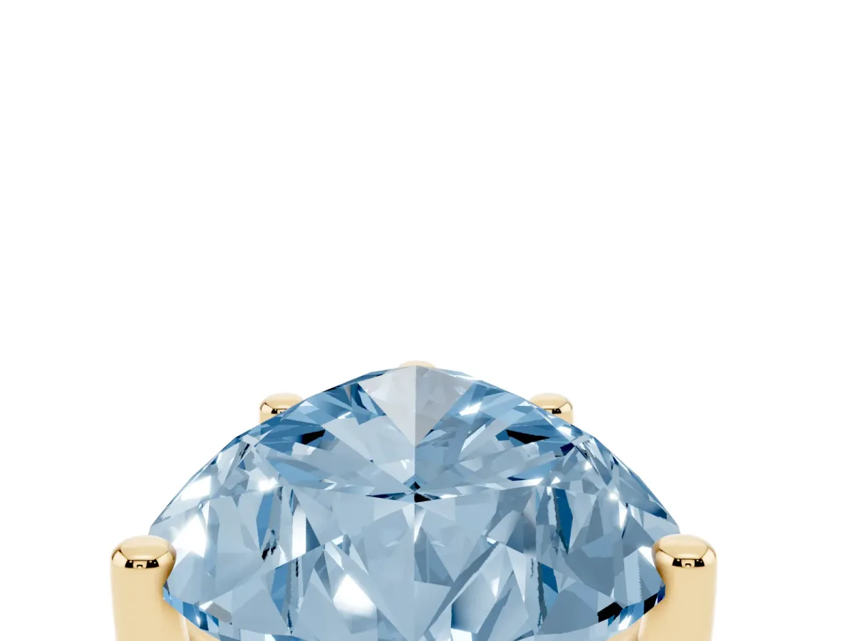 Fancy Blue Pear Cut Cut Diamond Solitaire Engagement Ring with Tapered Plain Band and Four-Prong Setting Yellow gold