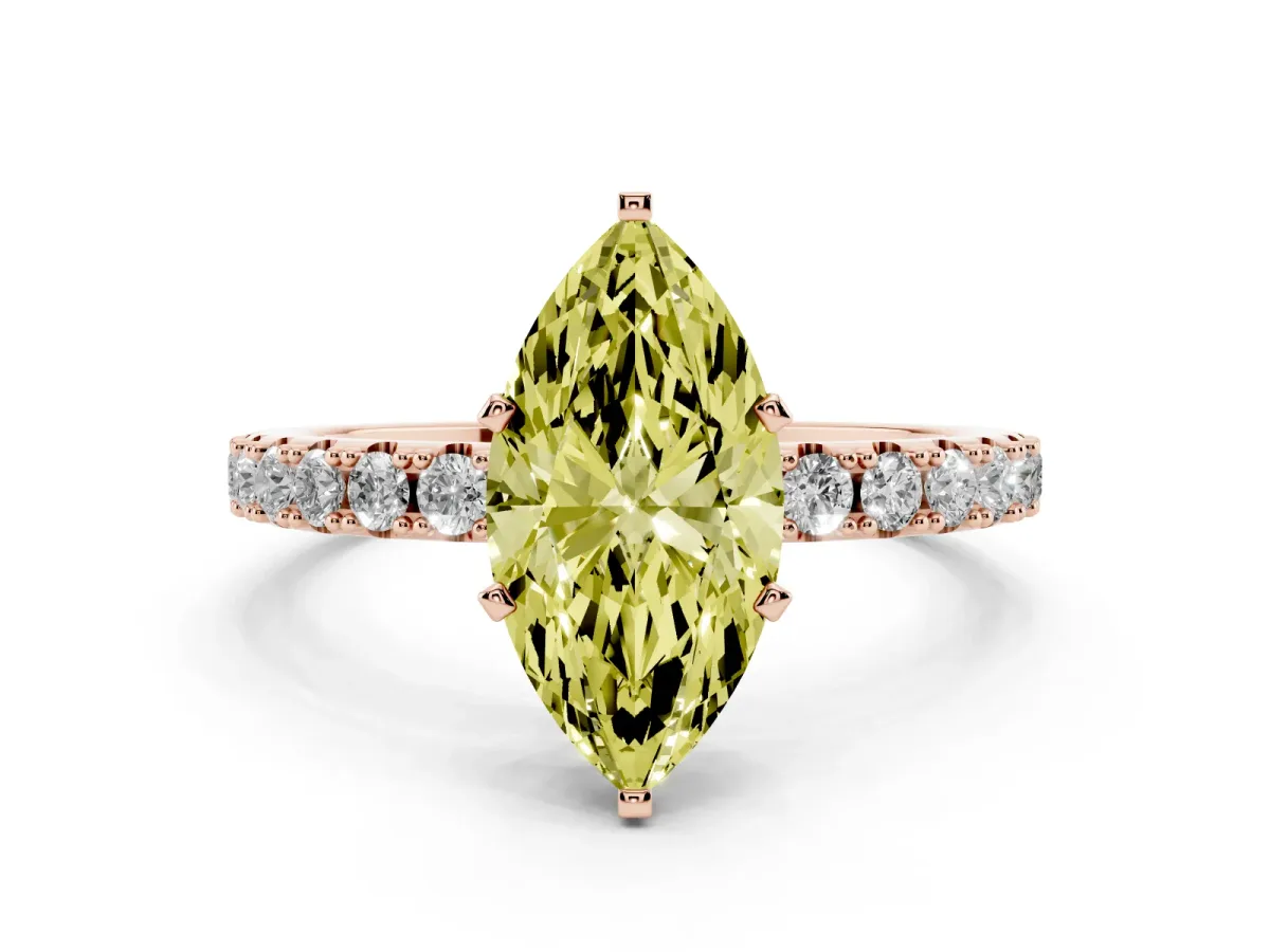 Fancy Yellow Marquise Cut Diamond Solitaire Pavé Band with Four-Prong Setting Rose gold