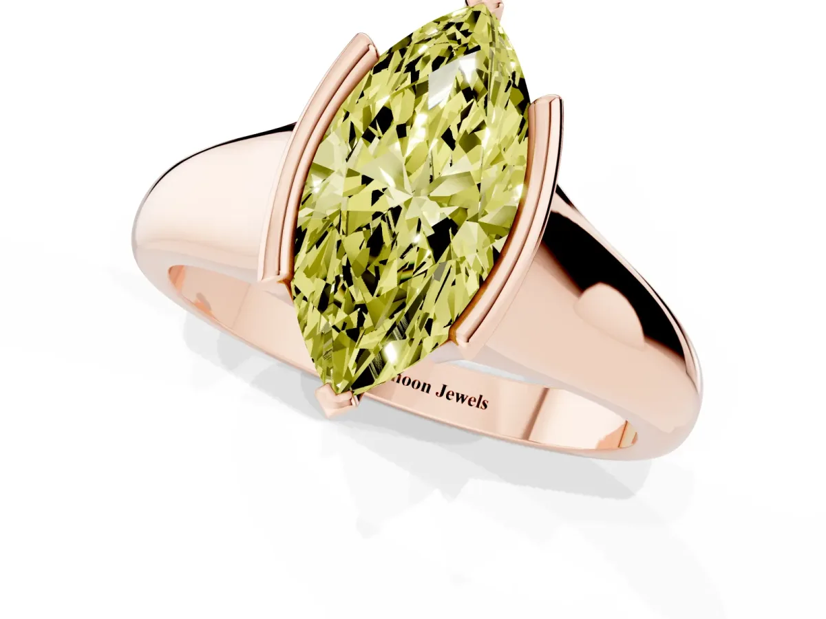 Fancy Yellow Marquise Cut Solitaire Tension Set Diamond Ring with Split Shank Band Rose gold