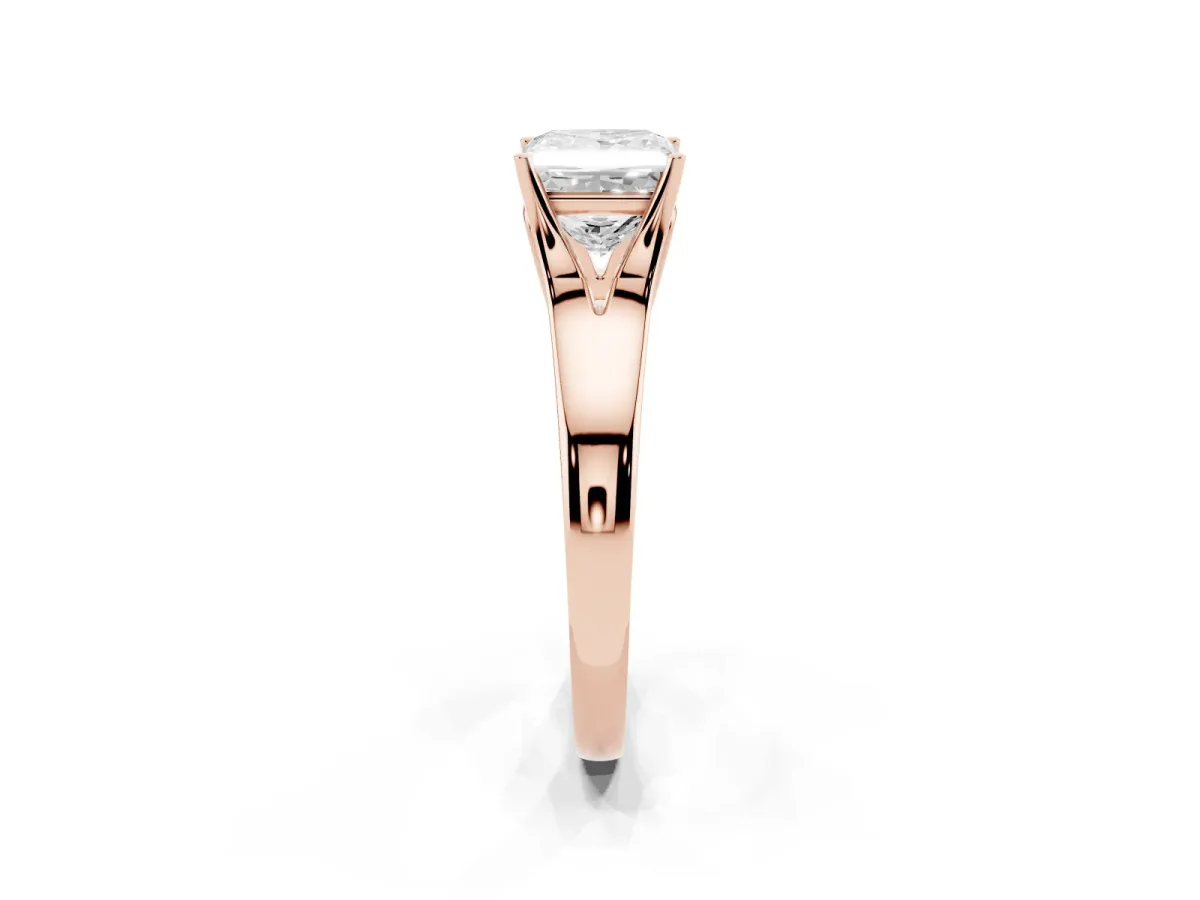 Princess Cut Solitaire Diamond Ring with Cathedral Band and Four-Prong Setting Rose gold