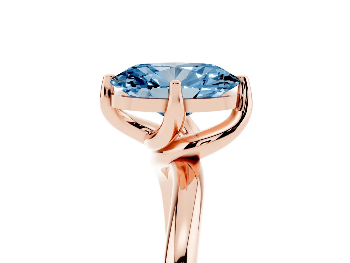 Fancy Blue Oval Cut Diamond Solitaire Engagement Ring with Four-Prong Setting and Classic Band Rose gold