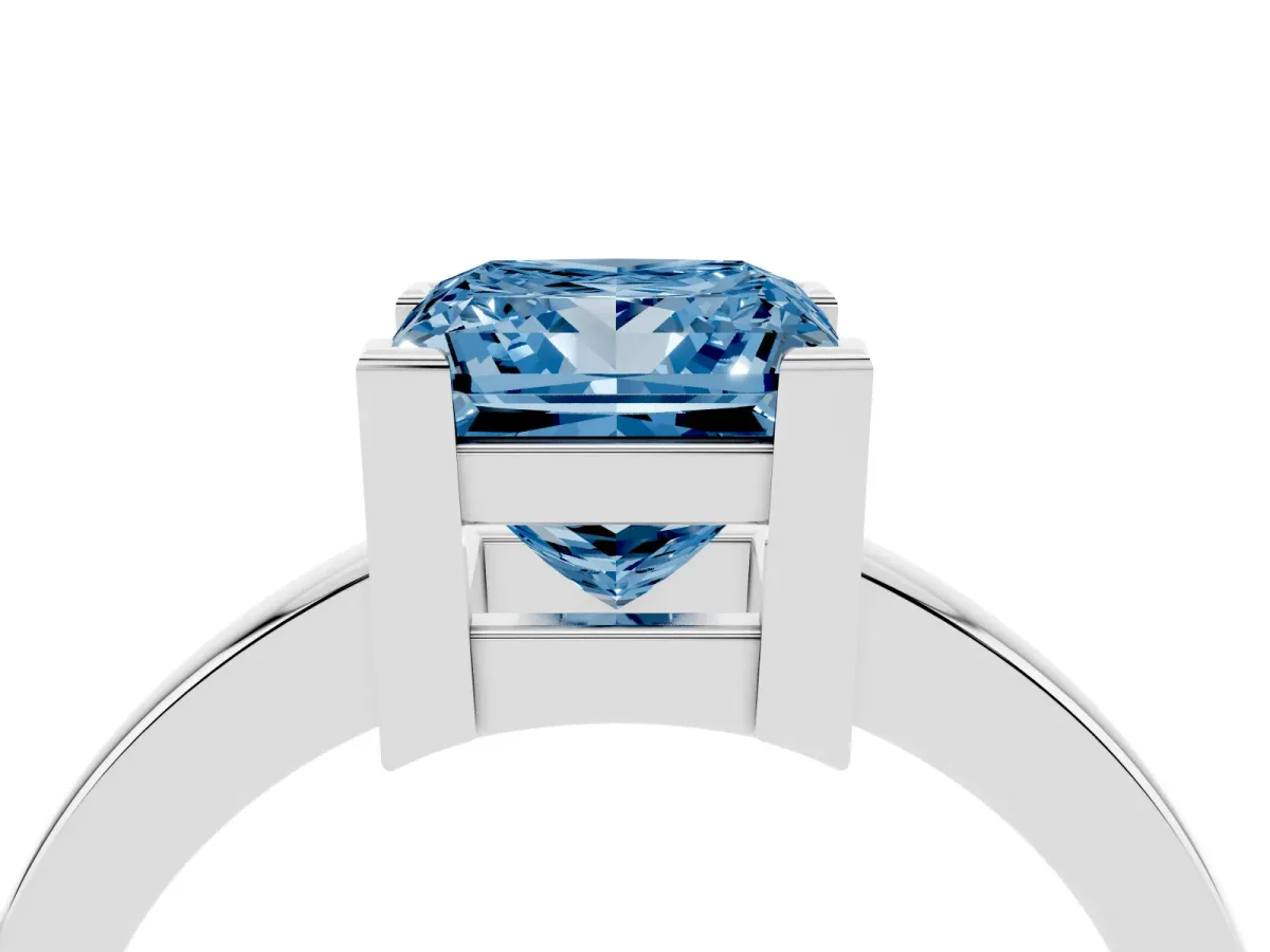 Fancy Blue Princess Cut Cut Solitaire Ring with Four-Prong Setting and Classic Band Silver