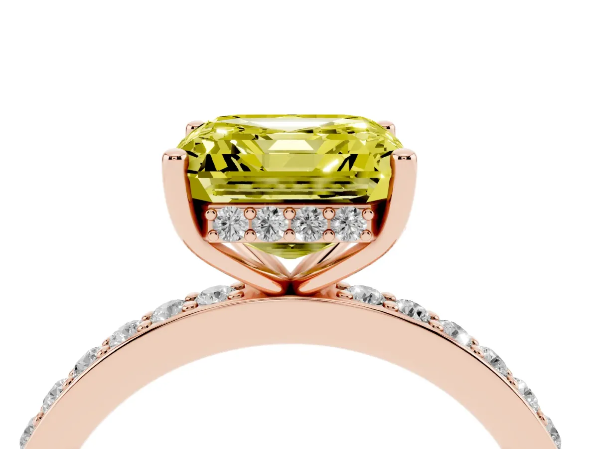Fancy Yellow Asscher Cut Cut Diamond Pavé Band Ring with Four-Prong Setting Rose gold
