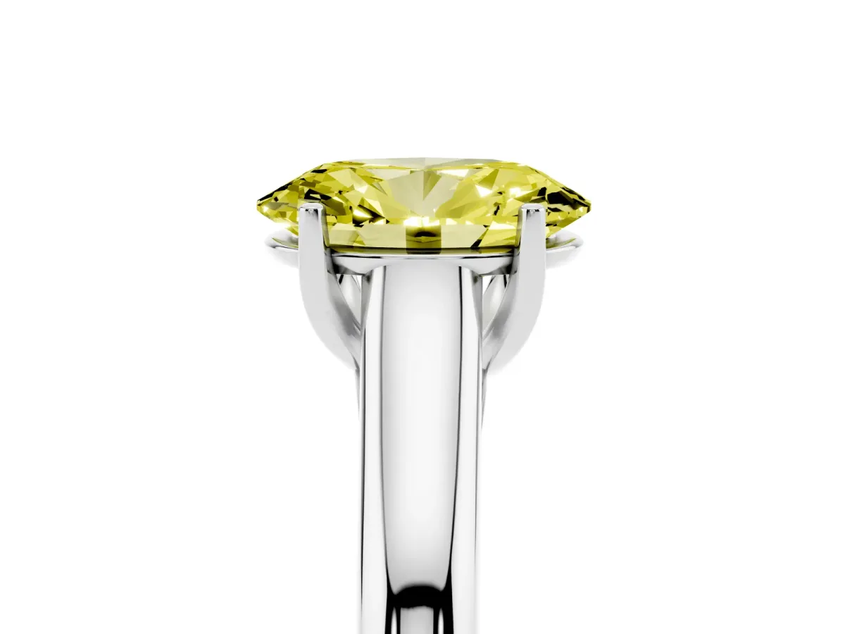Fancy Yellow Oval Cut Solitaire Engagement Ring with Tapered Band and Four-Prong Setting Platinum