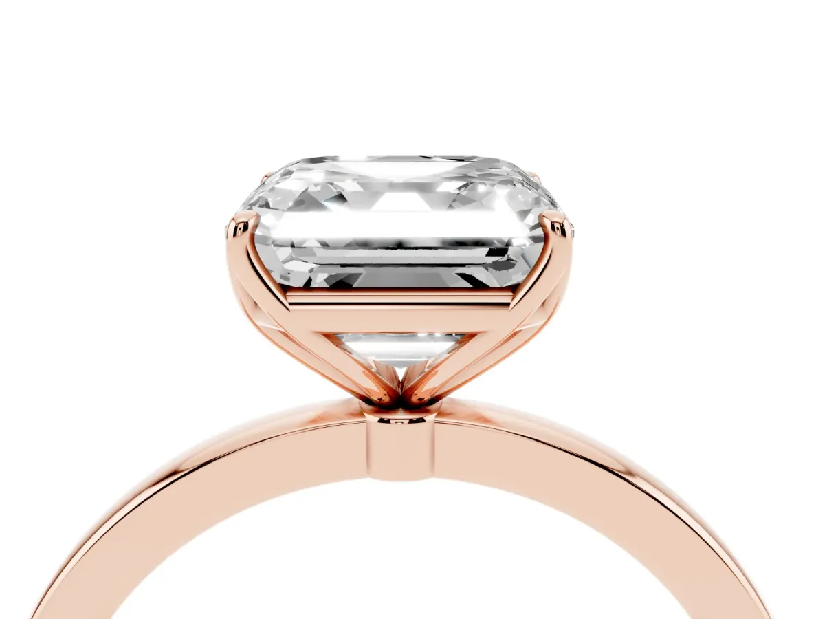 Asscher Cut Diamond Solitaire Ring with Thin Band and Prong Setting Rose gold