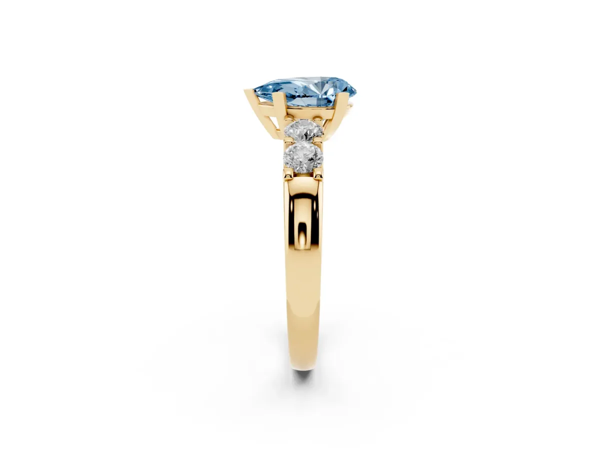 Fancy Blue Pear Cut Brilliant Cut Diamond Five-Stone Prong Set Engagement Ring with Channel Band Yellow gold