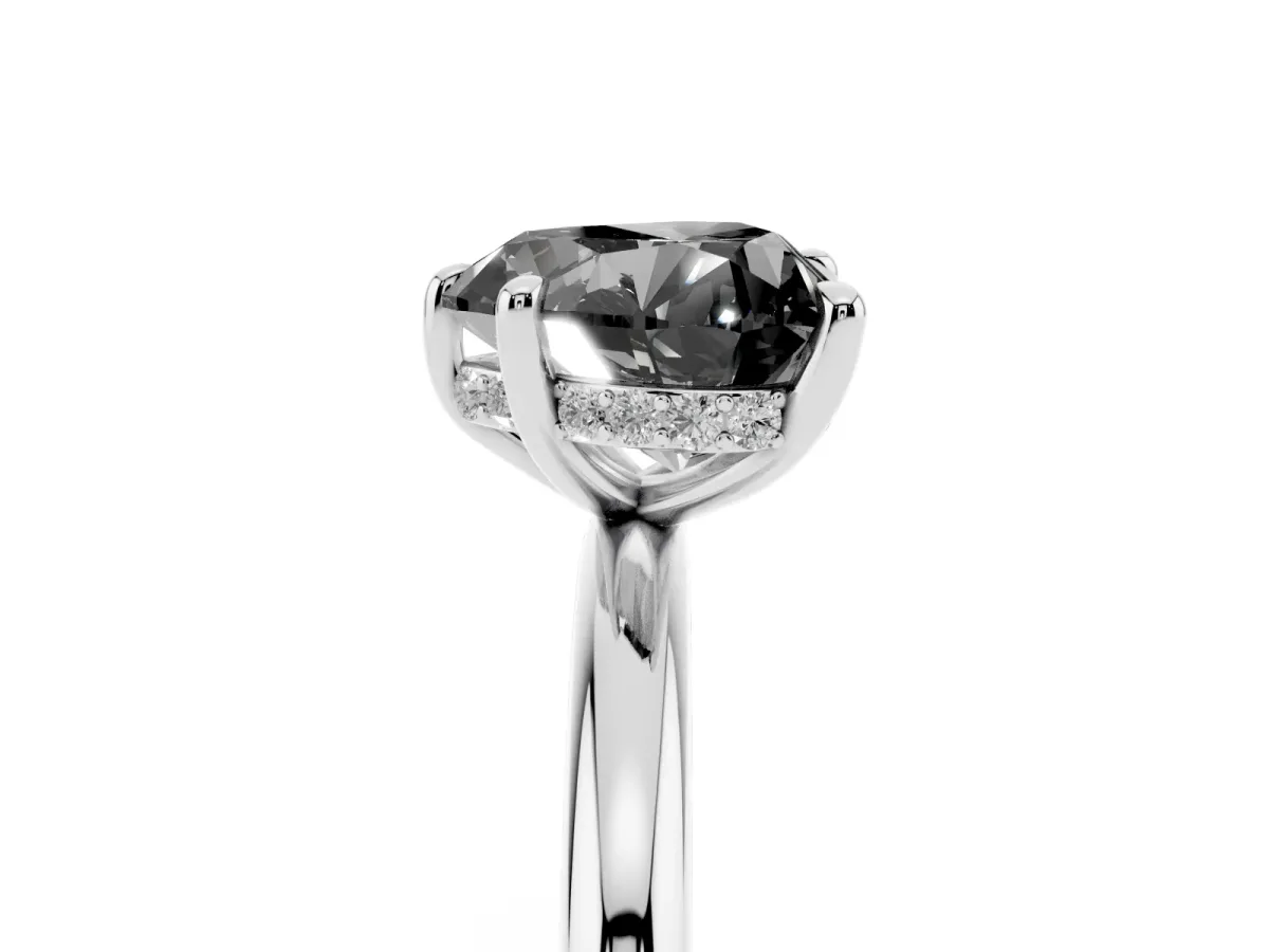 Fancy Black Heart Cut Diamond Solitaire Ring with Thin Band and Four-Prong Setting Platinum